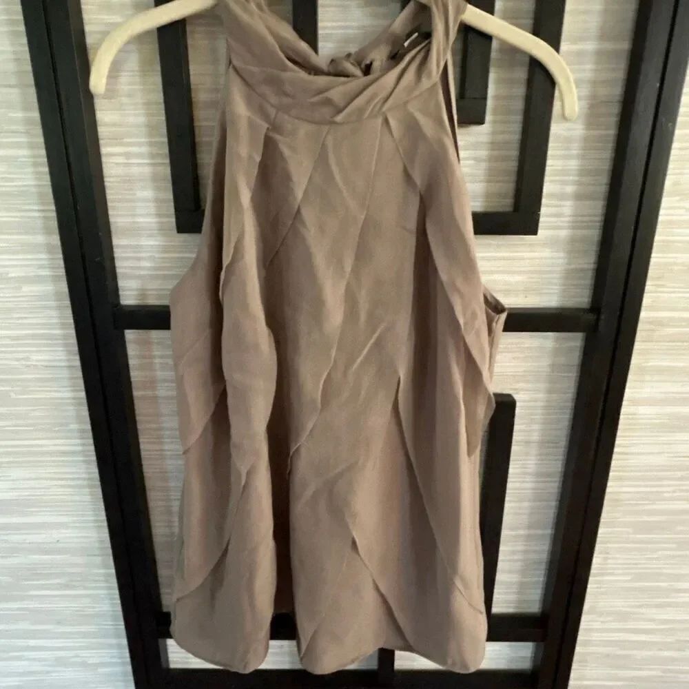 Ann Taylor 100% silk taupe ruffle sleeveless top S